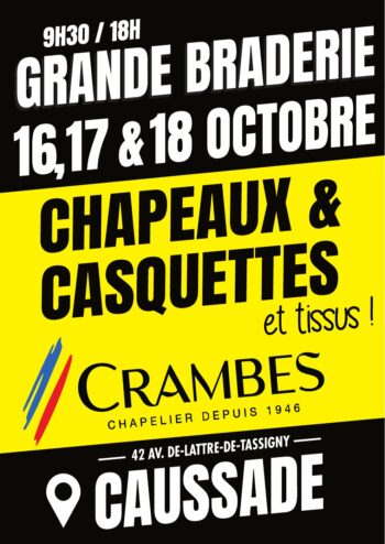 Affiche de la grande braderie Crambes à Caussade, du 16 au 18 octobre 2026
